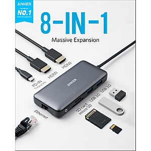 Anker Laptop Docking Station Dual Monitor, 8-in-1 USB C Hub with 4K HDMI