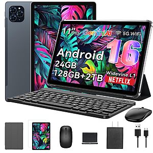 Tablet 2026 Android 16 Tablet with Gemini AI 3.5, 11 Inch FHD Display, 24GB RAM 128GB ROM/2TB TF, T7250 CPU + 
