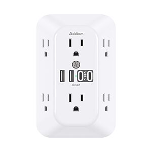 Addtam Surge Protector Outlet Extender, 6-Outlet Splitter with 4 USB Wall Charger(2 USB-C Ports), Multi Plug Wall Outlet 1800J Power Strip $8.75