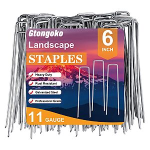 Gtongoko 120 Pack Landscape Staples 6 Inch, 11 Gauge Heavy Duty Galvanized Garden Stakes for Weed Barrier Fabric $14.97