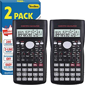 2 Pack Scientific Calculators, 2-Line Large Screen Display 240 Functions Scientific Calculators for Students, Math Algebra Fraction Calculator for High School College School $9.49