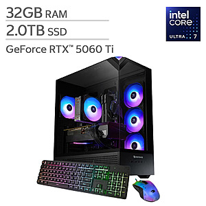 iBUYPOWER Element Gaming PC Desktop &mdash; Intel Core Ultra 7 265F &mdash; NVIDIA GeForce RTX 5060 Ti 8GB &mdash; 32GB DDR5 RAM &mdash; 2TB NVMe SSD $1399.99