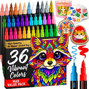 ARTISTRO 36 Dual-Tip Acrylic Paint Marker Pens for Drawing $9.95