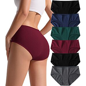 PNQUNZ Cotton Underwear for Women, Mid Rise Hipster Panties, 6 Pack $7.99