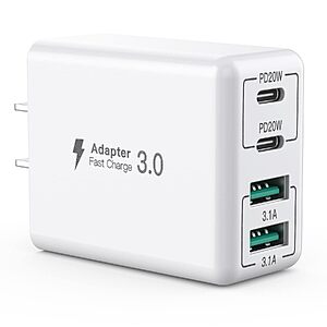 SCCVEE USB C Wall Charger, 40W 4-Port USB C Charger Block, Fast Charging Block Dual Port PD+QC Wall Plug Multiport Type C $6.99