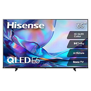 Hisense 65" Class E6SR Series Hi-QLED 4K UHD Smart Roku TV (65E6SR, 2026 Model) - Dolby Vision, Game Mode Plus, VRR, ALLM, DTS Virtual:X $397.99