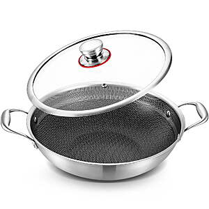 LOLYKITCH Ceramic Non-Stick Tri-ply Stainless Steel Stir Fry Wok Pan with Lid,12 inch Induction Cooking Pan,Dishwasher and Oven Safe. $25.91