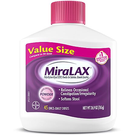MiraLAX Laxative Powder, Gentle Constipation Relief for Adults, Stool Softener with PEG 3350, Nonstimulant Laxative, No Harsh Side Effects, Osmotic Laxative, 45 Dose $20.96