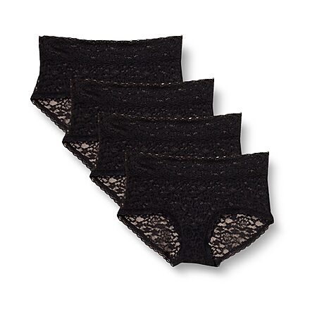 Amazon Essentials Women's Comfortable Lace Stretch Hipster Underwear, Pack of 4, Black, X-Large $5.54