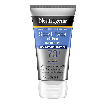 Neutrogena Sport Face Sunscreen SPF 70+, Oil-Free, 2.5 fl oz, Sweat & Water-Resistant, Broad-Spectrum UVA/UVB, Nourish & Restore Skin Balance, Oxybenzone Free Sunscreen $7.06