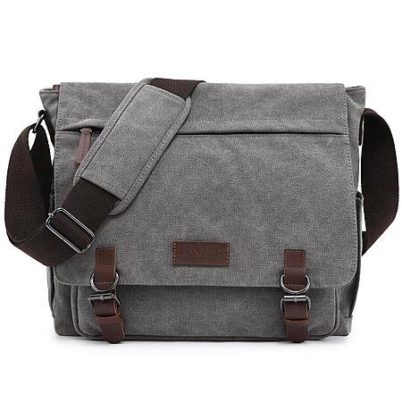 Dasein Large Vintage Canvas Messenger Shoulder Bag, Grey,in Laptop