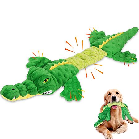 Letsmeet Large Squeaky Alligator Dog Toys, Interactive Puppy Toys with Crinkle Paper, Pull Tug of War Dog Toy, Plush Dog Chew Toys for Small, Medium, Large Breed