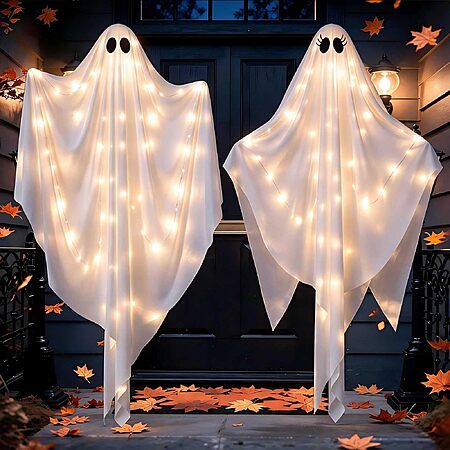 2 Pack 47.25" Light Up Hanging Ghost Halloween Decorations Outdoor Indoor