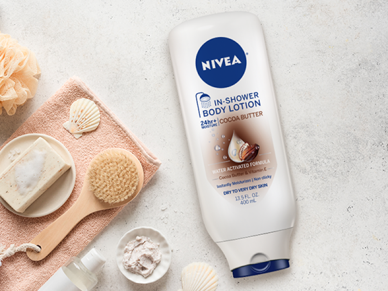 NIVEA Cocoa Butter In-Shower Body Lotion - Non-Sticky For Dry to Very Dry Skin - 13.5 oz. Bottle $4.39