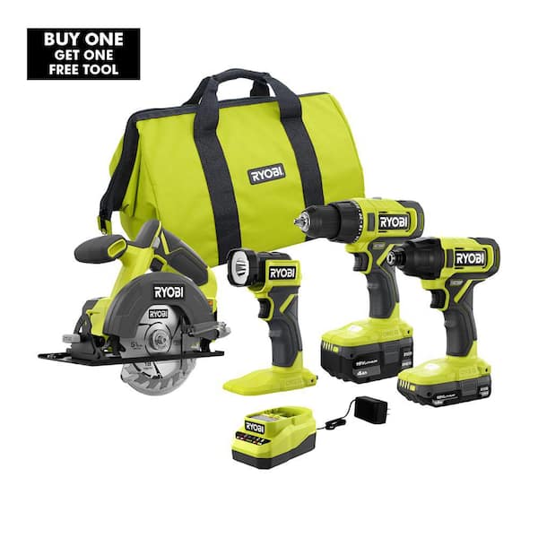 ONE+ 18V Cordless 4-Tool Combo Kit with 1.5 Ah Battery, 4.0 Ah Battery, and Charger for $72 and/or P262 Impact Wrench for $86 after "hack" $72.65