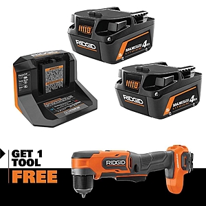 RIDGID 18V Subcompact Brushless 3/8 in. Right Angle Drill & 2 x 4.0Ah Batteries w/ Charger - $169 at Home Depot