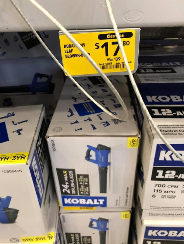 17 80 Kobalt 24 Volt Max Lithium Ion Brushless Cordless Electric Leaf Blower Clearance Lowe S Ymmv