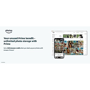 Amazon Prime Members: Get a $  20 off $  40 Amazon credit when you back up your photos with Amazon Photos