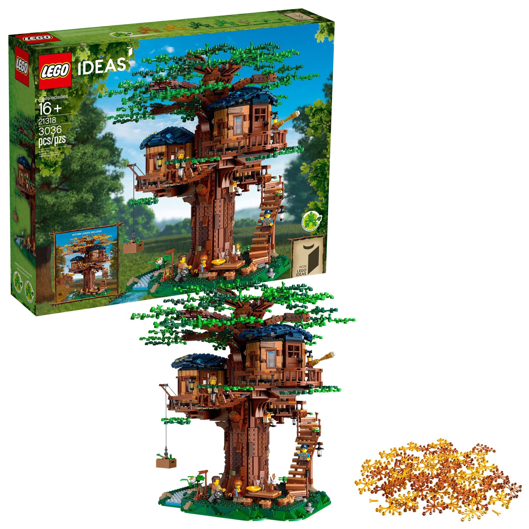 LEGO Ideas Tree House 21318, Model Construction Set for 16 Plus Year Olds with 3 Cabins, Interchangeable Leaves, Minifigures and a Bird Figure - $199.99