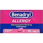 100-Count Benadryl Diphenhydramine HCI 25mg Antihistamine Allergy Medicine $6.20 w/ Subscribe &amp; Save