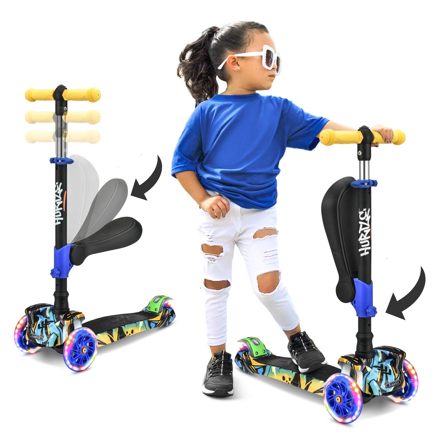 Hurtle 10 Wheeled Scooter for Kids - Stand & Cruise Child/Toddlers Toy Folding Kick Scooters w/Adjustable Height, Anti-Slip Deck, Flashing Wheel Lights $39.56