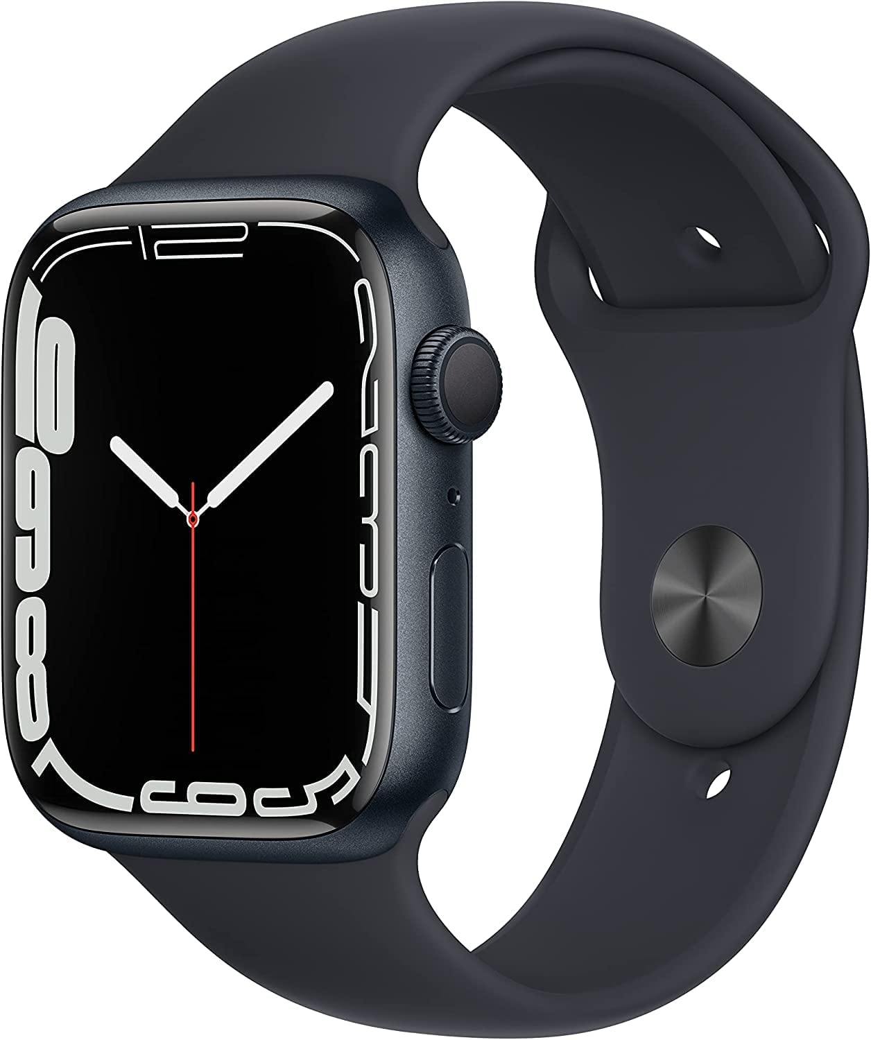 Apple Watch Series 7 (GPS, 45mm) Midnight Aluminum Case with Midnight Sport Band, Regular (Renewed) - $215