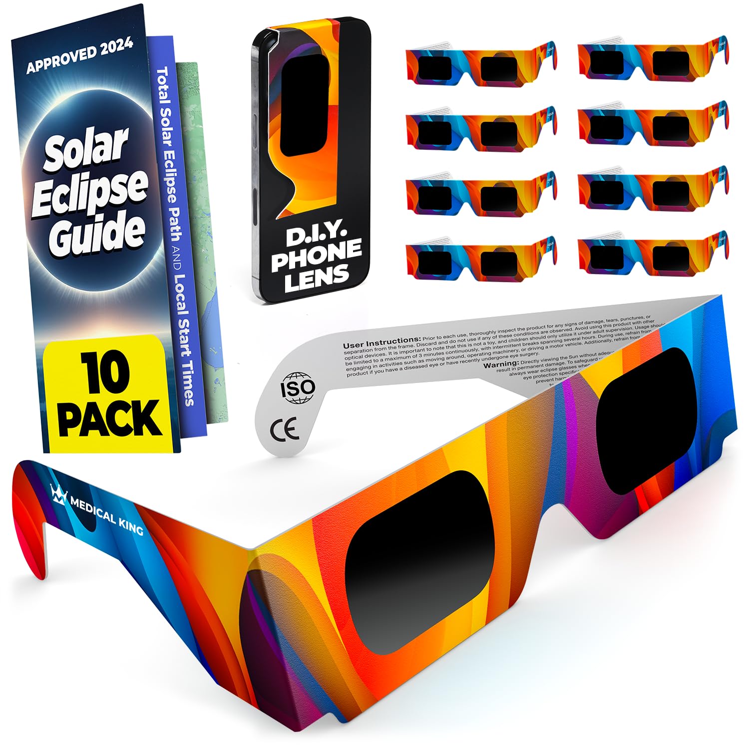 Limited-time deal: Medical king Solar Eclipse Glasses AAS Approved 2024 (10 Pack) CE and ISO Certified Safe Shades for Direct Sun Viewing - $6.99