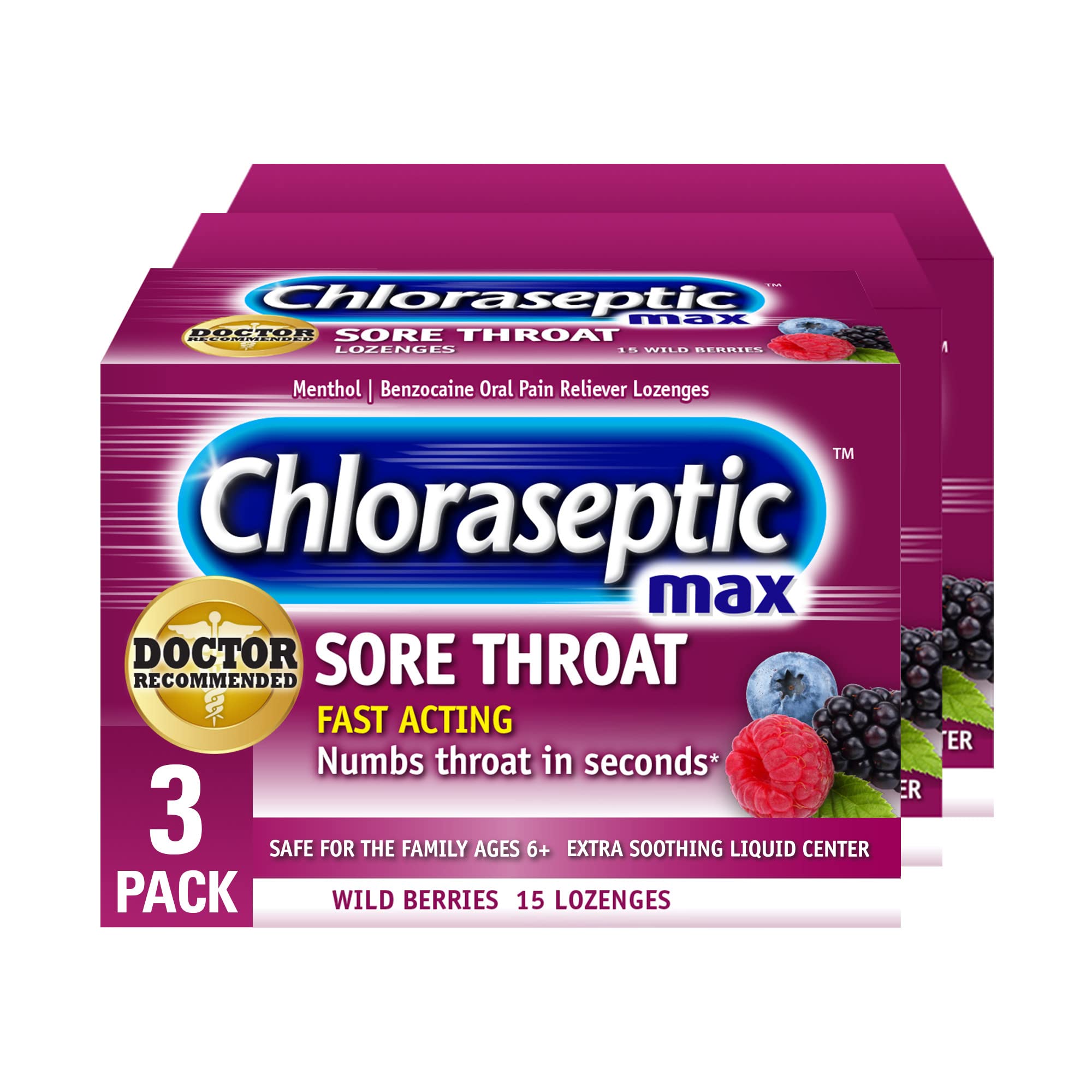 $6.74 w/ S&S: 3-Pack 15-Count Chloraseptic Max Strength Sore Throat Lozenges (Wild Berries)