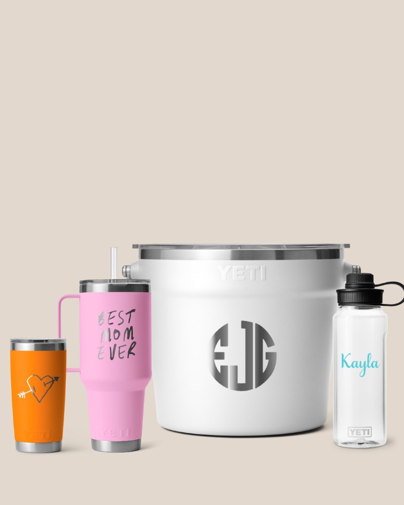 Yeti drinkware (mugs, tumblers, etc): Free simple pics Customization + Free ship over $40