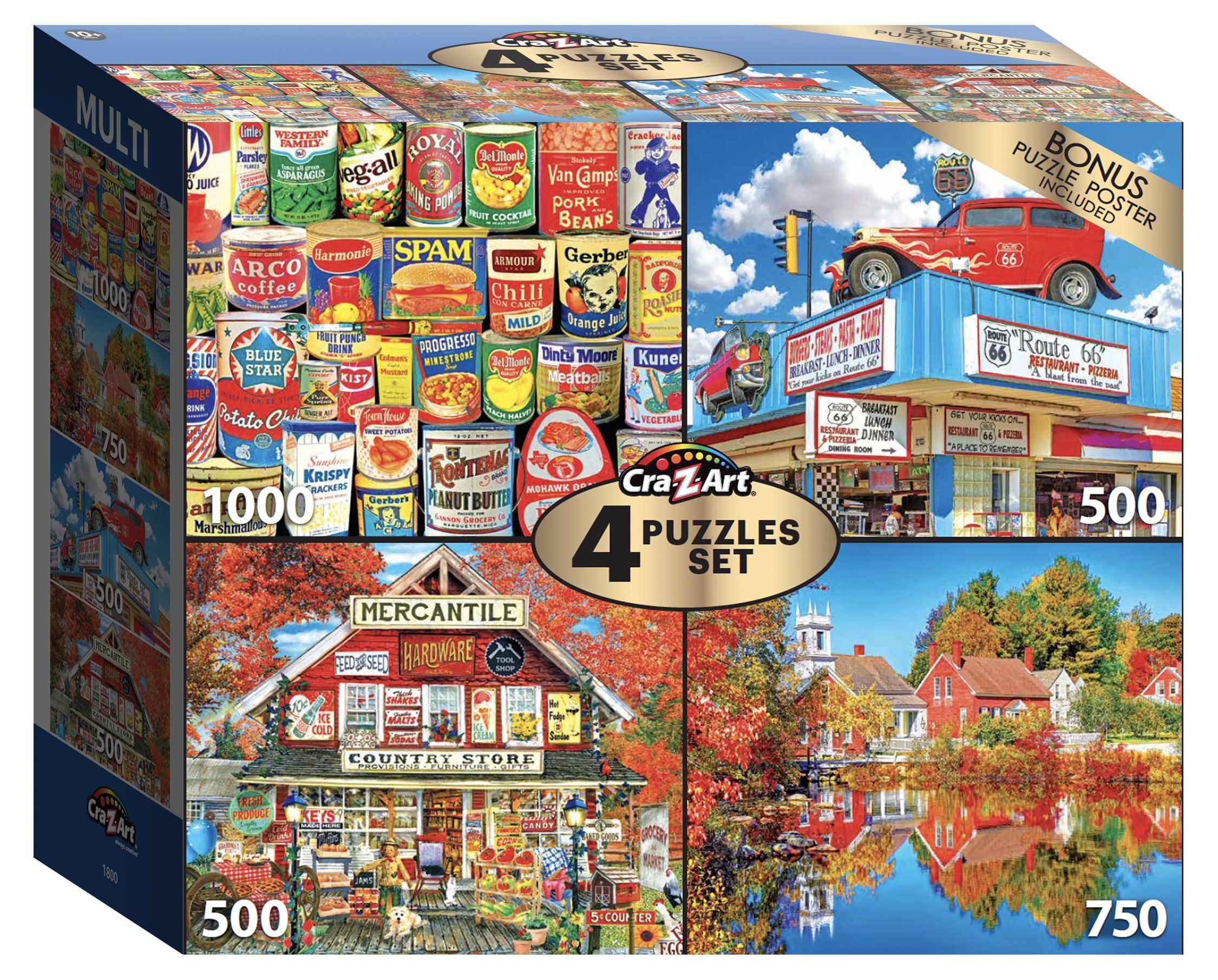 4 Puzzle Pack Wal Mart Cra-Z-Art 4 in 1 Pack Retro ONE 1000, TWO 500 and ONE 750 piece puzzles. $4.86 Free Delivery Was Mart+