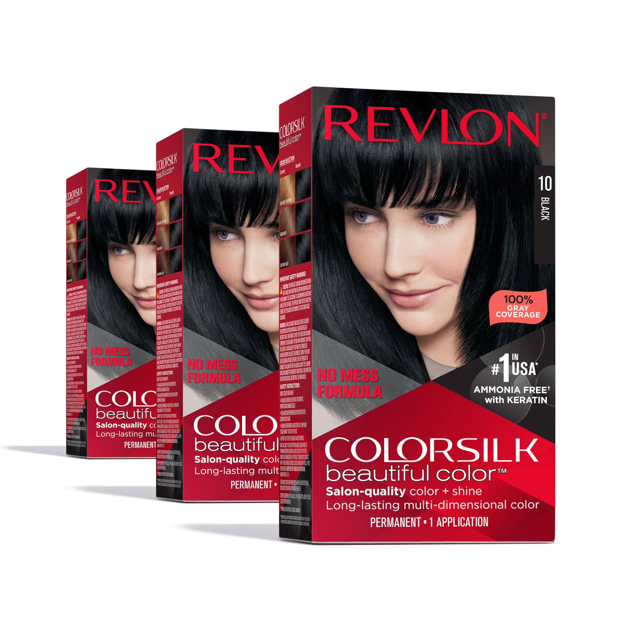 $6.28 w/ S&S: Revlon ColorSilk Beautiful Color Permanent Hair Color, 10 Black, 3 Pack