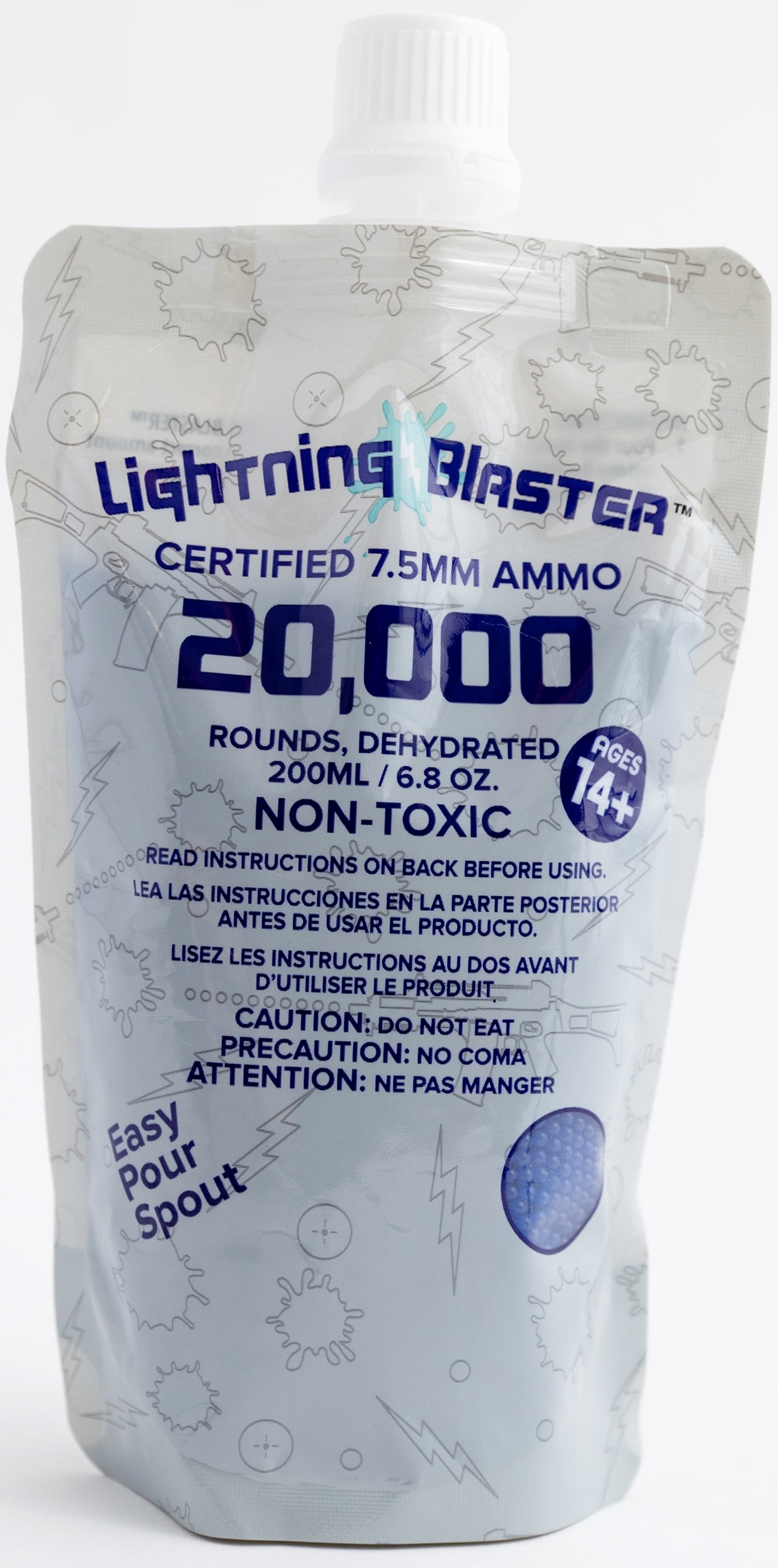 Lightning Blaster Blue Water Bead Ammo 20K Refill 7.5mm in Pour Nozzle Bag Age 14+ $1.50