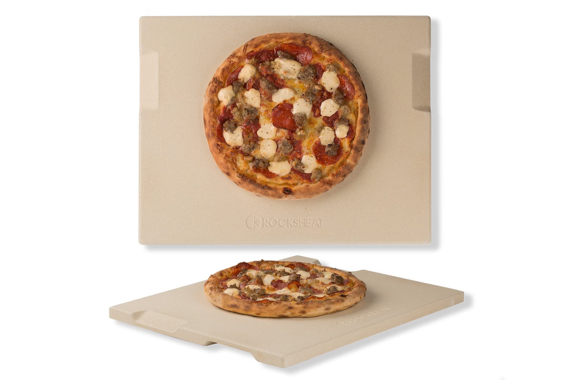 ROCKSHEAT Pizza Stone 12in x 15in Rectangular Baking & Grilling Stone, Perfect for Oven, BBQ and Grill. Innovative Double - faced Built - in 4 Handles  - $24.99
