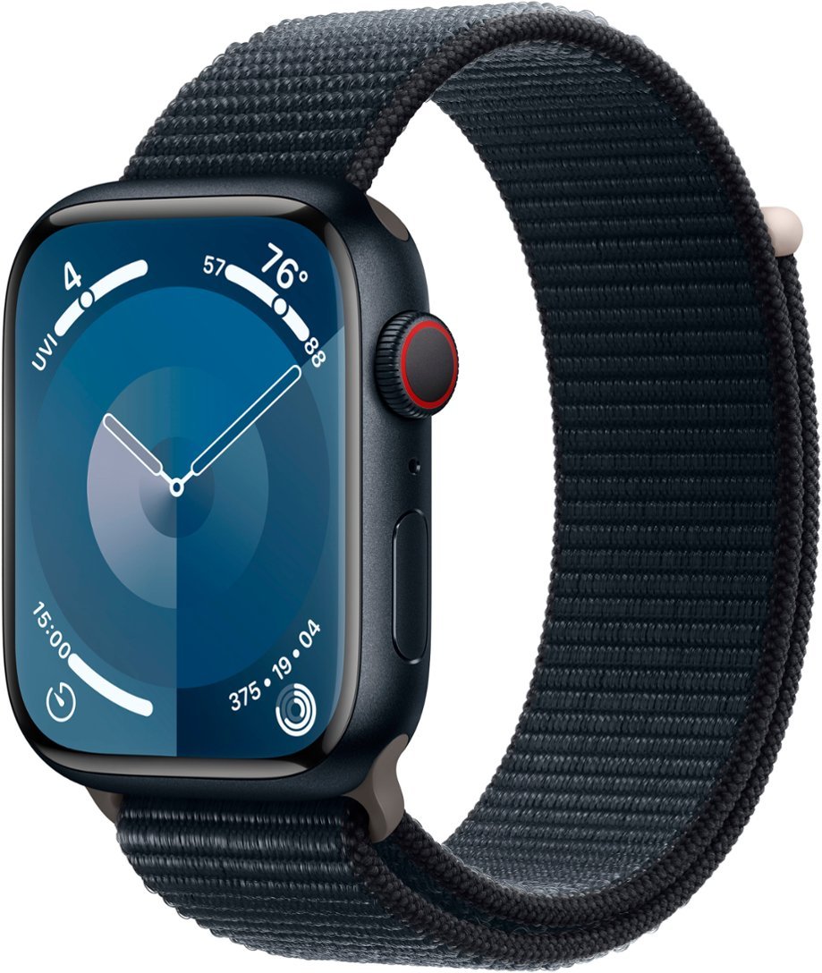 Apple Watch Series 9 (GPS + Cellular): 45mm Midnight Aluminum Case with Midnight Sport Loop with Blood Oxygen - Midnight $389.00
