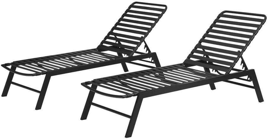 Hampton Bay Black Adjustable Outdoor Strap Chaise Lounge with Aluminum Frame (2-Pack) CL-23A135S-BK - $74.75