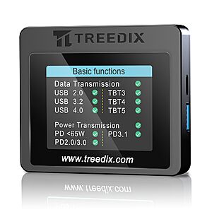 Treedix USB Cable Tester 2.4" Screen PD3.0/3.1 Resistor | USB Tester USB C Cable Tester Compatible with Type-C, Micro-B 2.0/3.0, and Mini-B Cables, TBT 3/4/5 $42.15