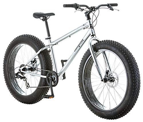 Mongoose Malus Adult Fat Tire Mountain Bike, 26-Inch Wheels, 7-Speed, Twist Shifters, Steel Frame, Mechanical Disc Brakes, Silver/Black Only $206.62