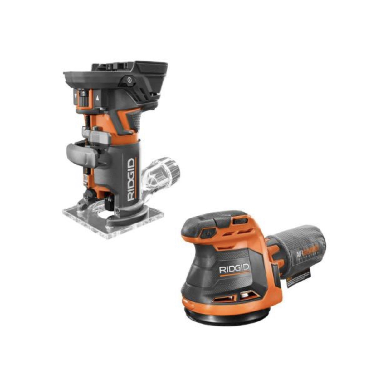 Ridgid 18-Volt OCTANE Cordless Brushless Compact Fixed Base Router and Random Orbital Sander at Home Depot (Tools only) $129
