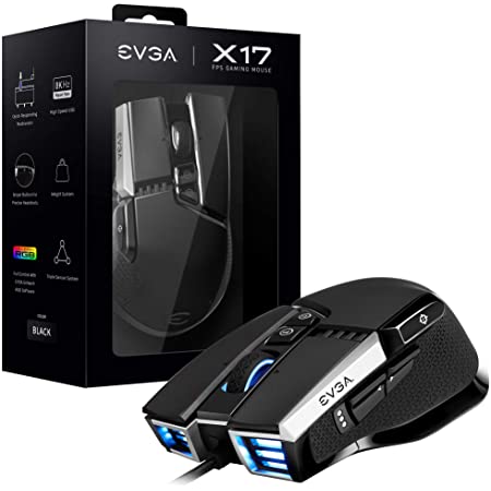 EVGA X17 Gaming Mouse, Wired, Black, Customizable, 16,000 DPI, 5 Profiles, 10 Buttons, Ergonomic 903-W1-17BK-KR $29.99