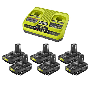 YMMV: RYOBI ONE+ 18V (6) 1.5 Ah Batteries with Dual-Port Charger Starter Kit PSK026 - $85