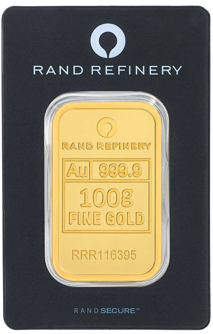 100 Gram Gold Bar Rand Refinery (New in Assay) - $6599.99