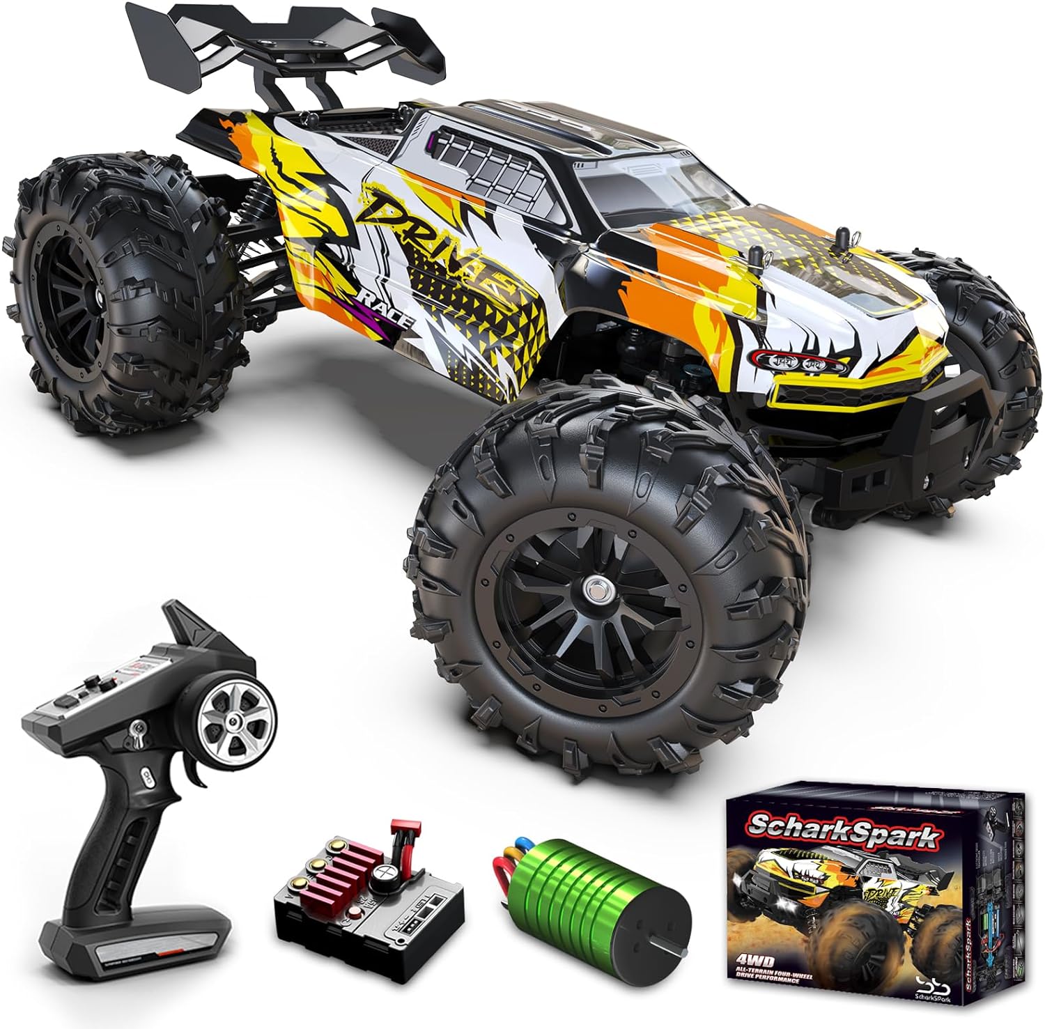 ScharkSpark Brushless RC Car Fast 90 KPH, 4WD High Speed All Terrain RC
