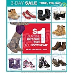 All Footwear. Thursday, Friday and Saturday - B1G1 for $1