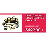 eBay Black Friday: DeWalt 20V MAX Lithium-Ion 10-Tool Combo Kit for $499.00
