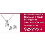 eBay Black Friday: 3/4 ct tw Diamond Solitaire Necklace &amp; Stud Earring Set in 14K White Gold for $299.99
