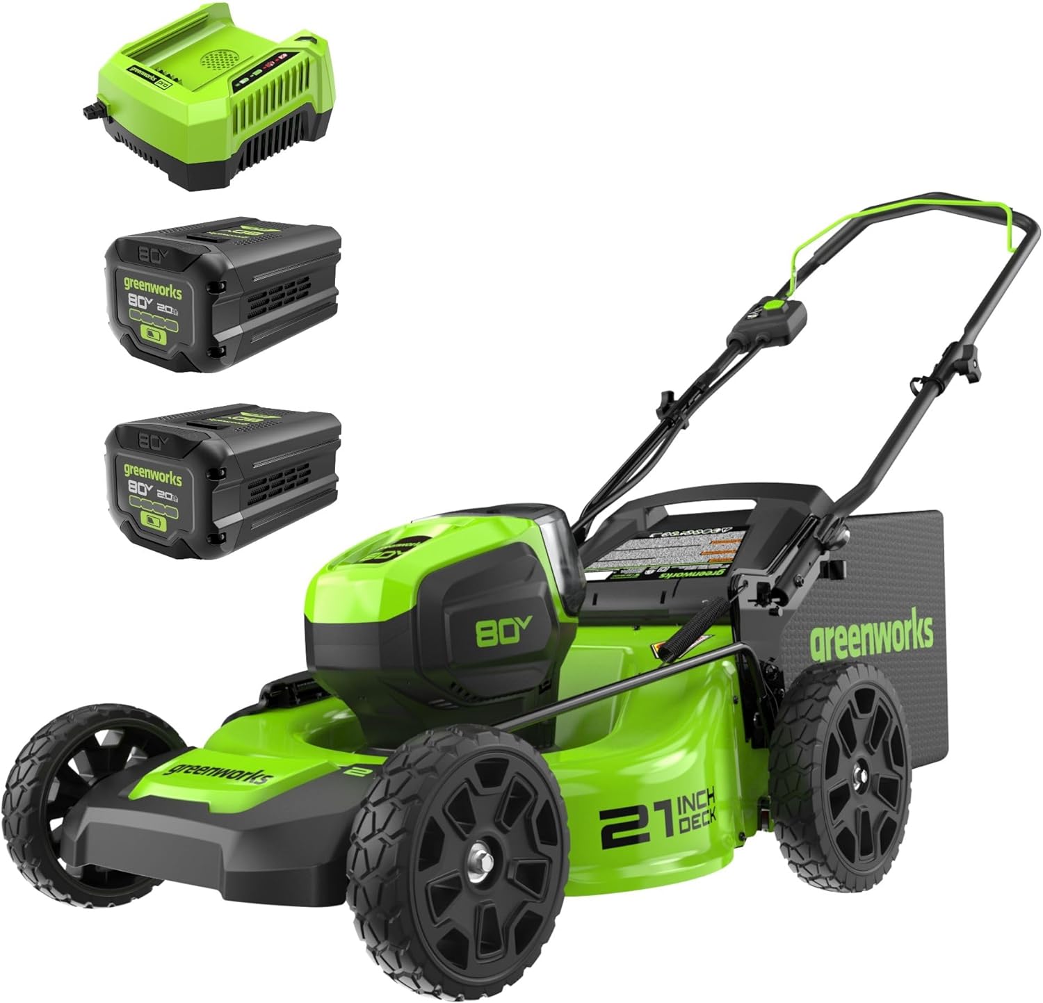 Greenworks 80V 21" Brushless Cordless (Push) Lawn Mower (75+ Compatible Tools), (2) 2.0Ah Batteries and 30 Minute Rapid Charger Included - $384.99