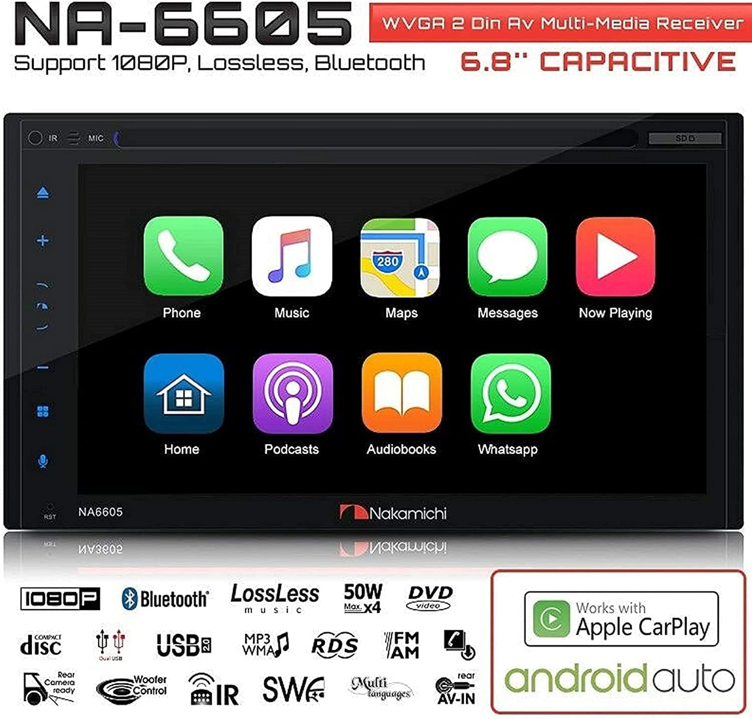 Nakamichi 6.8" Apple CarPlay & AndroidAuto Touchscreen $79.99 + Free S&H w/ Prime