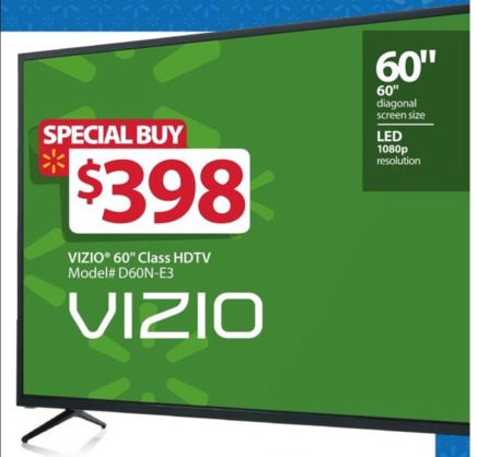 Walmart Black Friday: 60&quot; Vizio D60N-E3 1080p HDTV for $398.00 - 0