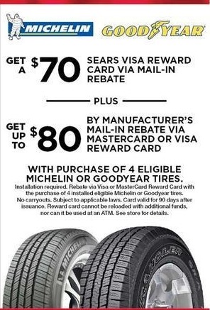 Sears Black Friday 4 Michelin Or Goodyear Tires 70 150 In See Deal