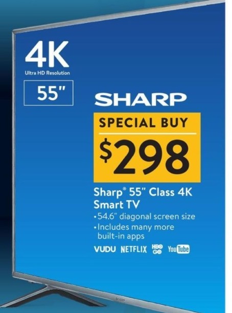 Walmart Black Friday: 55&quot; Sharp 4k Smart TV for $298.00 - www.semadata.org